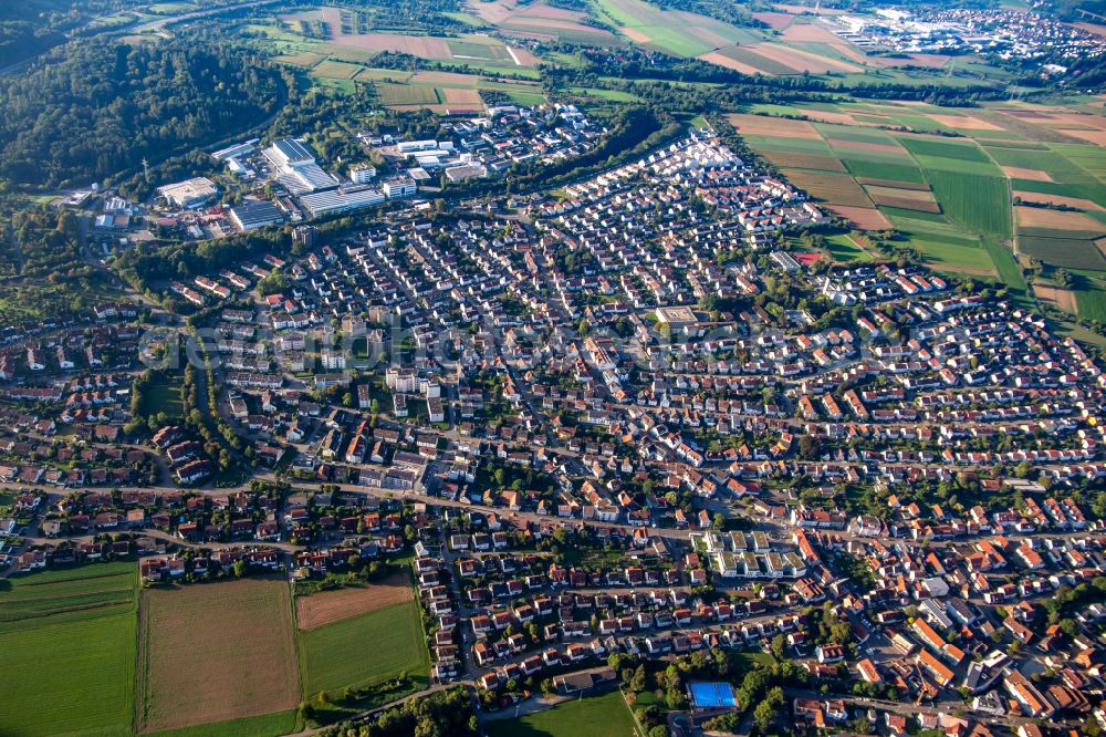 Schwaikheim from the bird's eye view: Town View of the streets and houses of the residential areas in Schwaikheim in the state Baden-Wuerttemberg, Germany