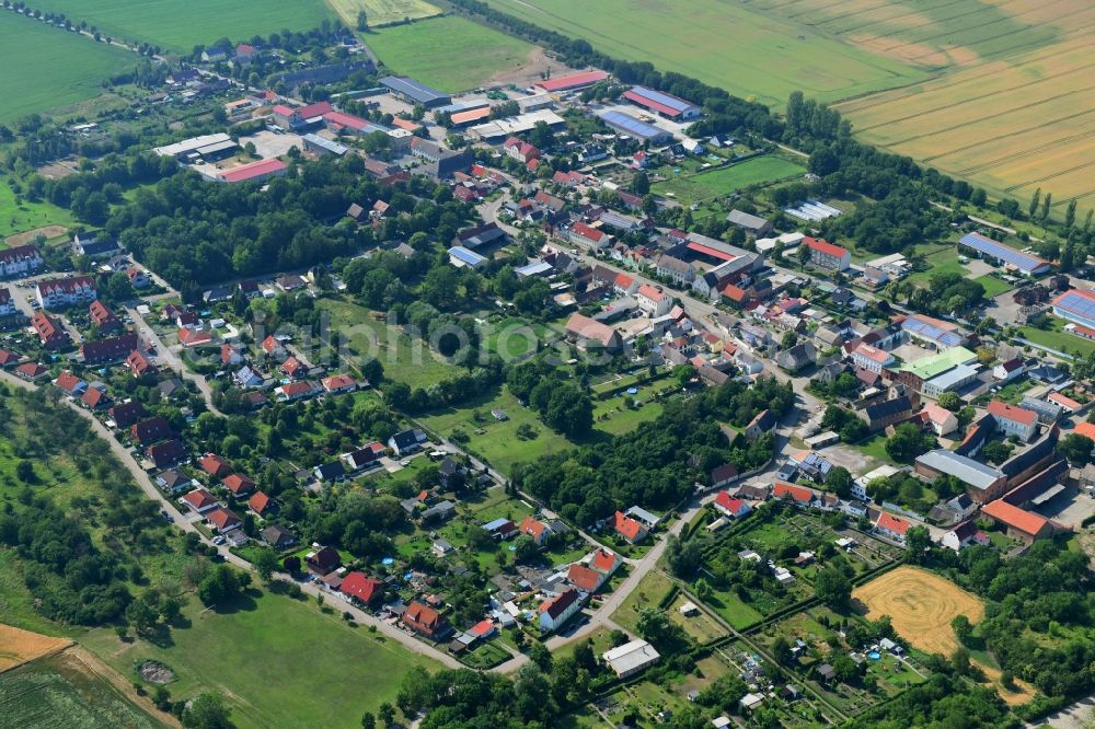 Schwaneberg from above - Town View of the streets and houses of the residential areas in Schwaneberg in the state Saxony-Anhalt, Germany