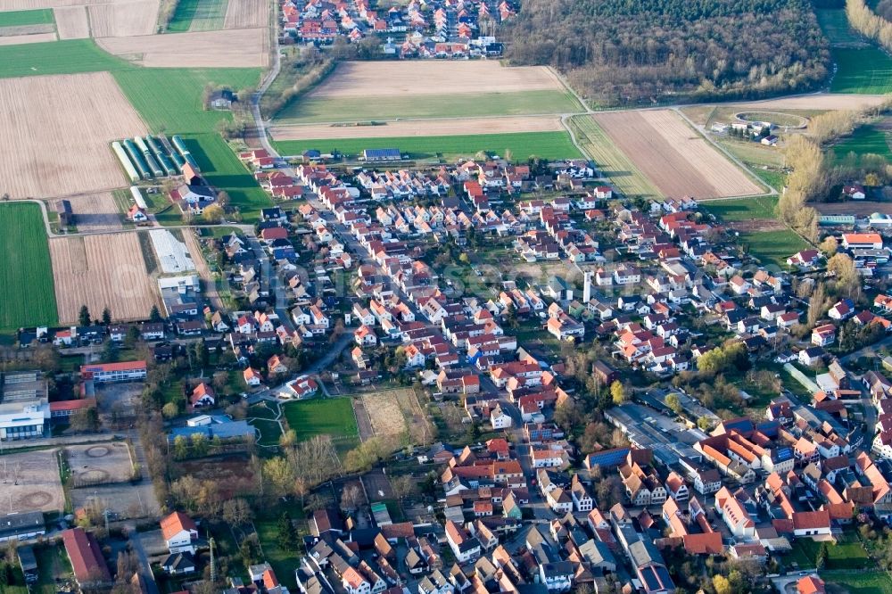 Aerial image Schwegenheim - Town View of the streets and houses of the residential areas in Schwegenheim in the state Rhineland-Palatinate