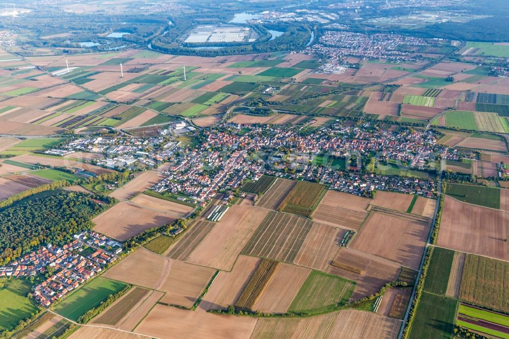 Aerial photograph Schwegenheim - Town View of the streets and houses of the residential areas in Schwegenheim in the state Rhineland-Palatinate, Germany