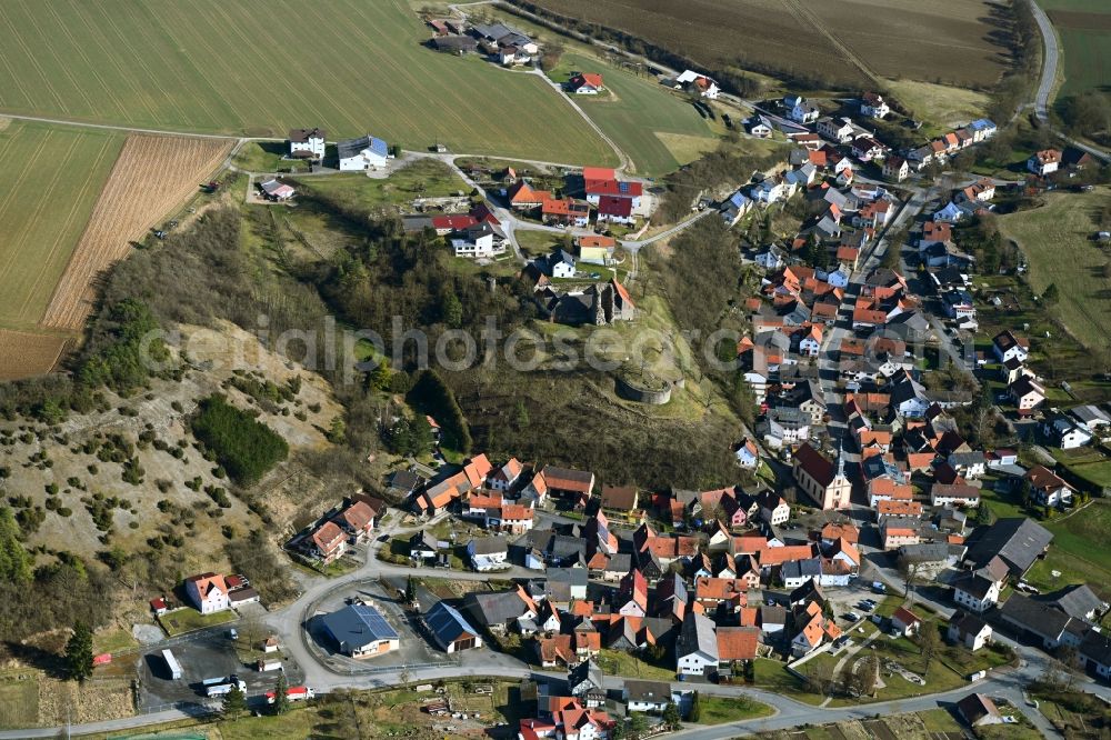 Schweinberg from above - Town View of the streets and houses of the residential areas in Schweinberg in the state Baden-Wuerttemberg, Germany