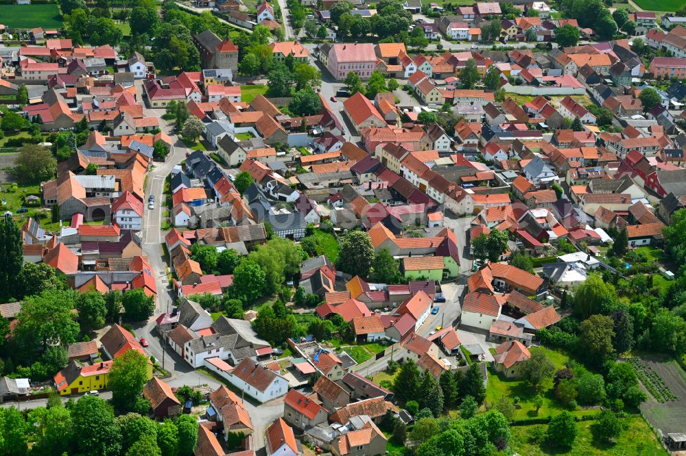 Schwerstedt from above - Town View of the streets and houses of the residential areas in Schwerstedt in the state Thuringia, Germany