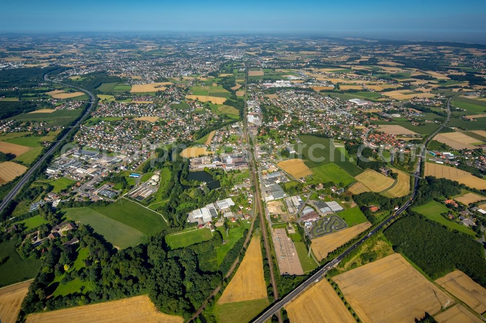 Kirchlengern from above - View of the centre of the borough of Kirchlengern in the state of North Rhine-Westphalia. The borough is located in the East-Westphalian district of Herford. View from the East