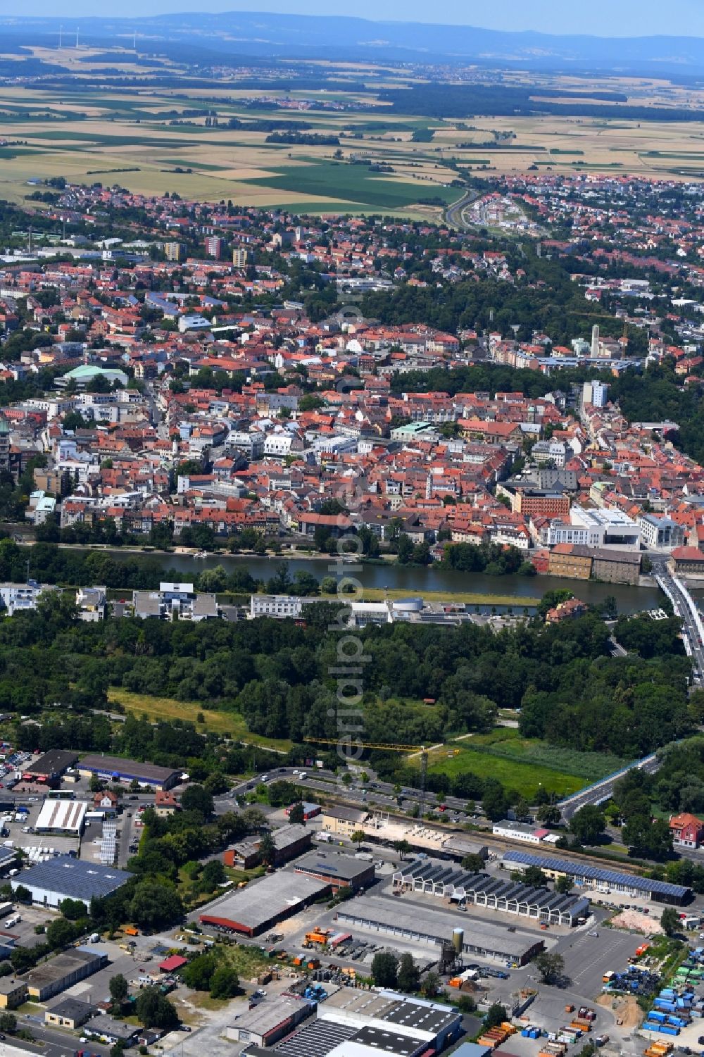 Sennfeld from the bird's eye view: Town View of the streets and houses of the residential areas in Sennfeld in the state Bavaria, Germany