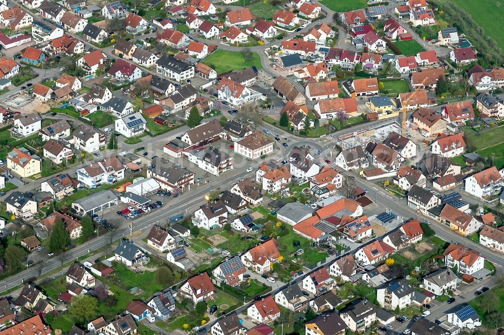 Sexau from the bird's eye view: Town View of the streets and houses of the residential areas in Sexau in the state Baden-Wuerttemberg, Germany