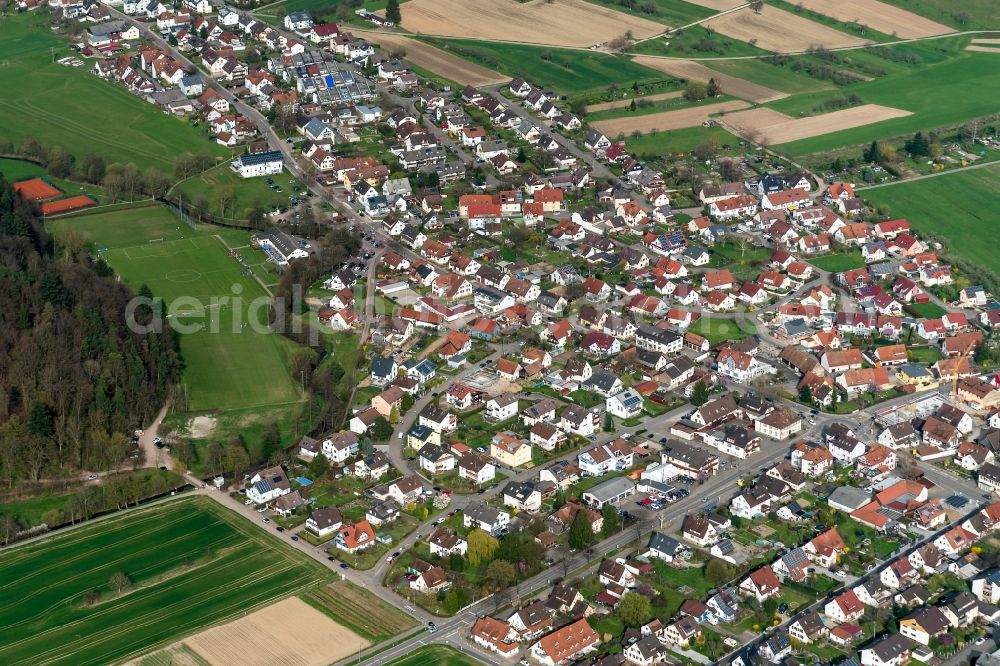 Aerial image Sexau - Town View of the streets and houses of the residential areas in Sexau in the state Baden-Wuerttemberg, Germany