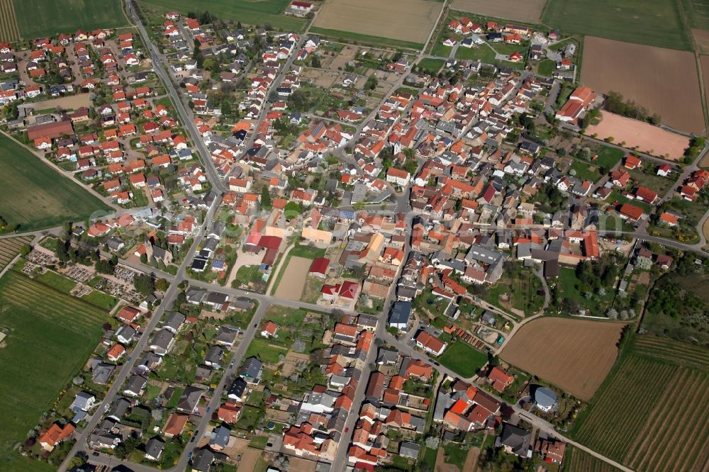 Siefersheim from above - Townscape of Siefersheim is a municipality in the district Alzey-Worms in Rhineland-Palatinate