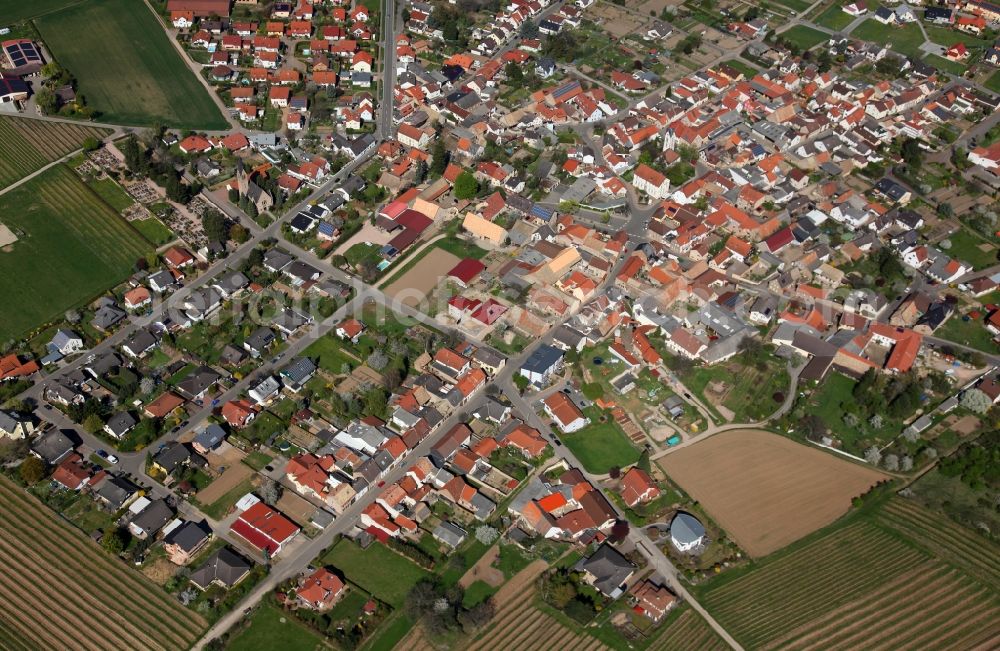 Siefersheim from the bird's eye view: Townscape of Siefersheim is a municipality in the district Alzey-Worms in Rhineland-Palatinate