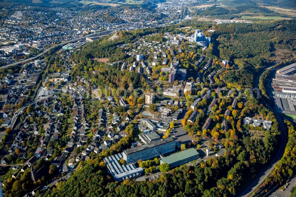 Aerial image Siegen - Town View of the streets and houses of the residential areas in Siegen in the state North Rhine-Westphalia