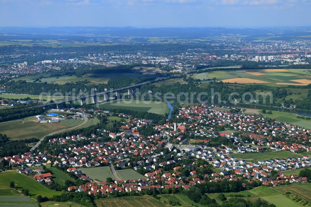 Sinzing from above - Town View of the streets and houses of the residential areas in Sinzing in the state Bavaria, Germany