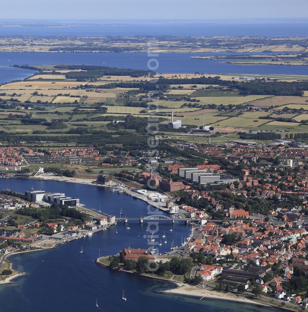 Sonderburg from the bird's eye view: Town View of the streets and houses of the residential areas in Sonderborg in Denmark