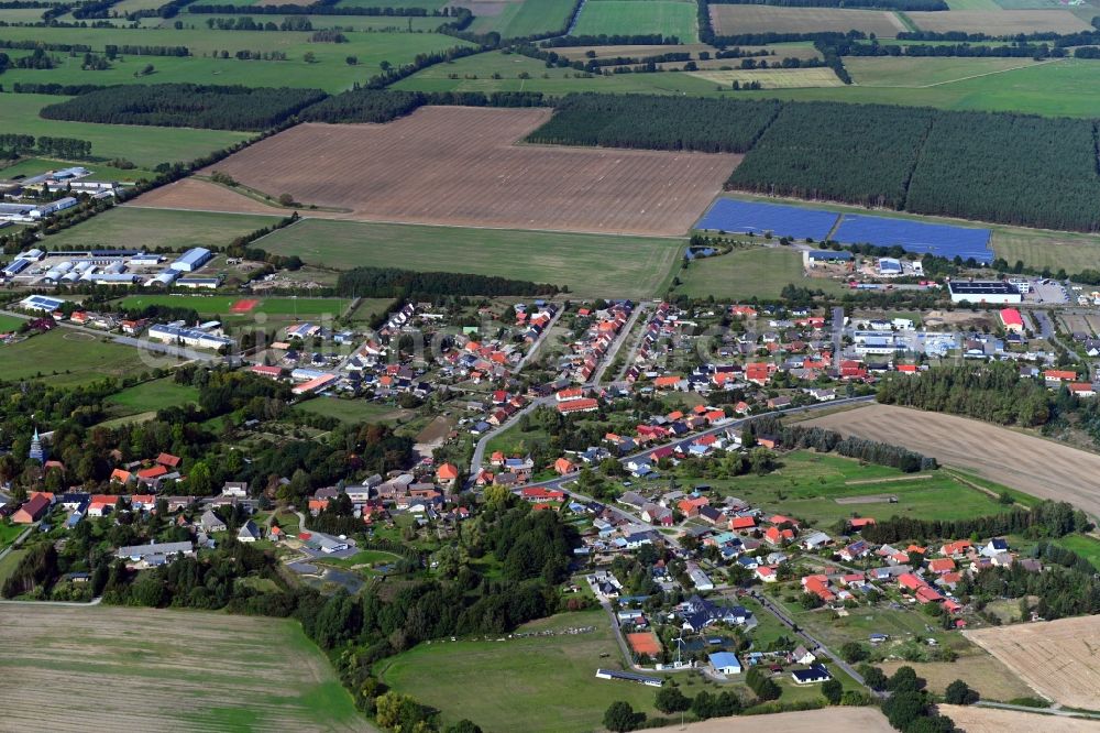 Spornitz from the bird's eye view: Town View of the streets and houses of the residential areas in Spornitz in the state Mecklenburg - Western Pomerania, Germany