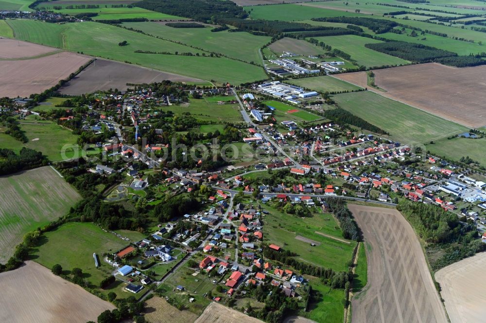 Aerial image Spornitz - Town View of the streets and houses of the residential areas in Spornitz in the state Mecklenburg - Western Pomerania, Germany