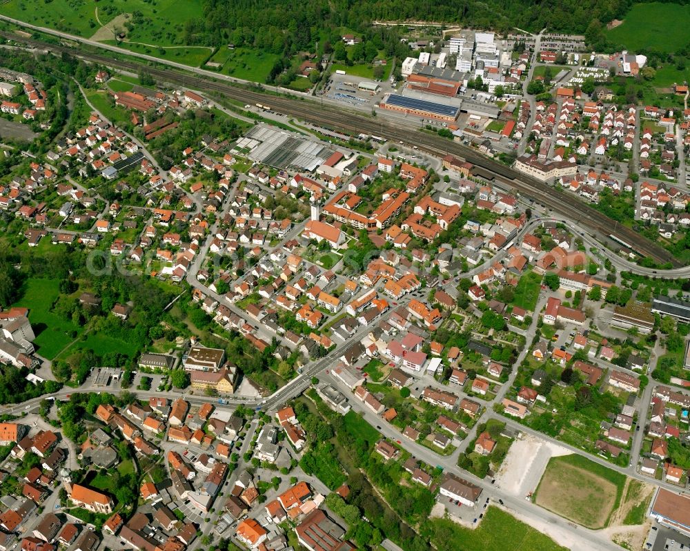 Süßen from the bird's eye view: Town View of the streets and houses of the residential areas in Süßen in the state Baden-Wuerttemberg, Germany