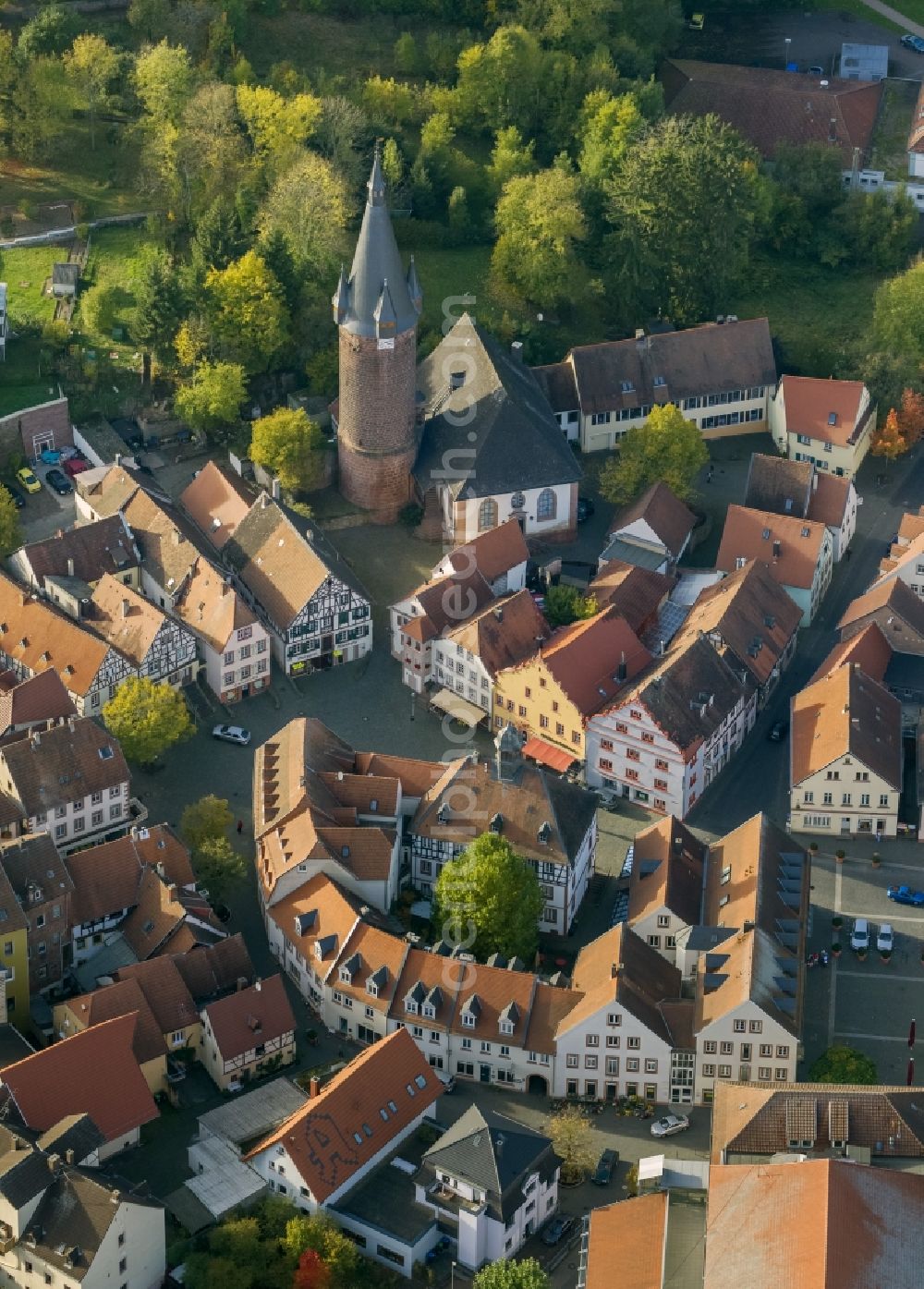 Ottweiler from the bird's eye view: View of the city and downtown at the Evangelical Church of Ottweiler in Saarland