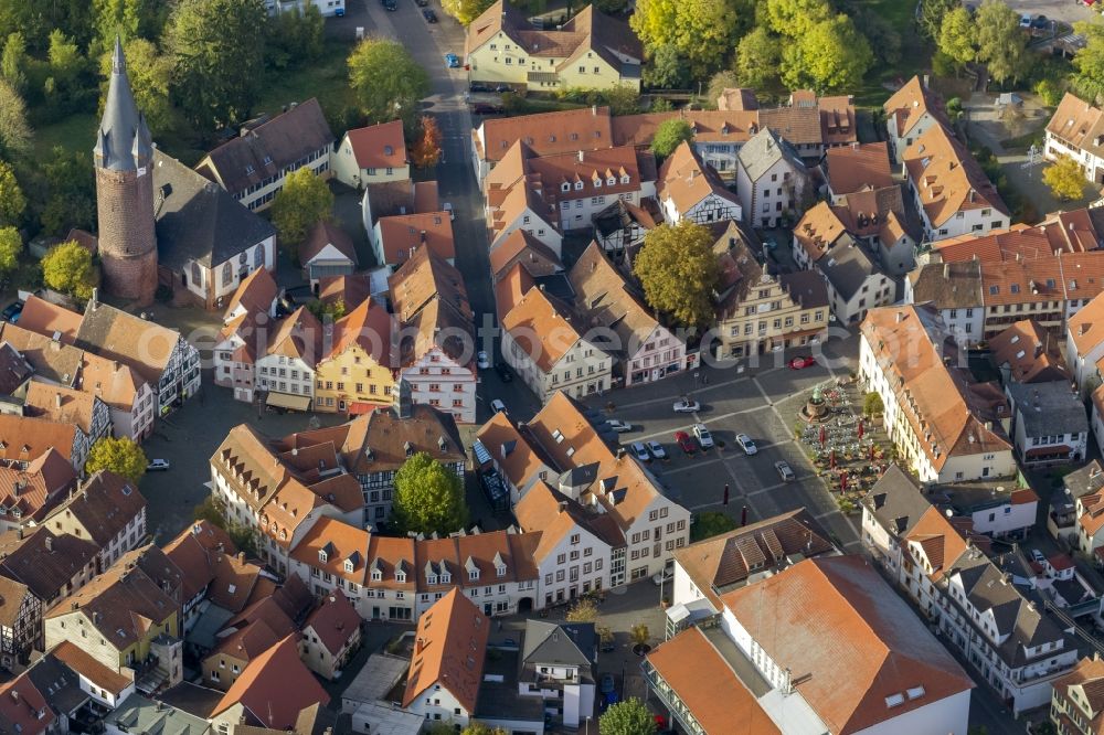 Ottweiler from above - View of the city and downtown at the Evangelical Church of Ottweiler in Saarland