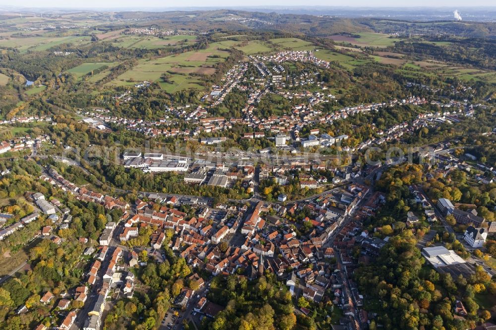 Aerial photograph Ottweiler - Local view of the city center and downtown Ottweiler in Saarland