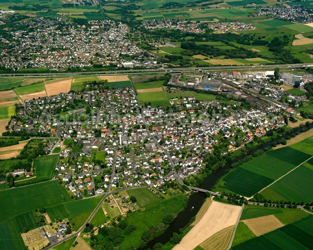 Staffel from the bird's eye view: Town View of the streets and houses of the residential areas in Staffel in the state Hesse, Germany