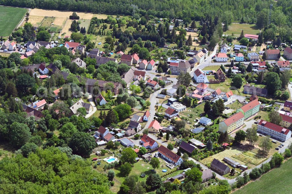 Elsteraue from the bird's eye view: Town View of the streets and houses of the residential areas in the district Staschwitz in Elsteraue in the state Saxony-Anhalt, Germany