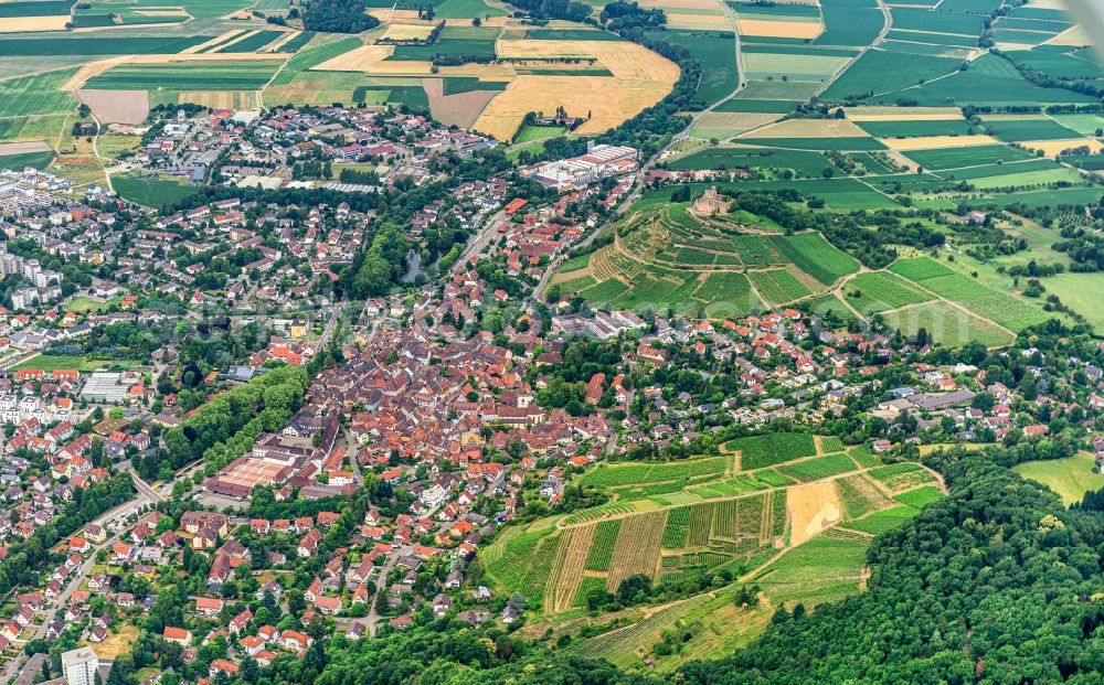 Staufen im Breisgau from above - Town View of the streets and houses of the residential areas in Staufen im Breisgau in the state Baden-Wurttemberg