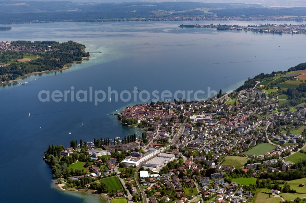 Steckborn from above - Town View of the streets and houses of the residential areas von Steckborn am Fluss Rhein in the canton Thurgau, Switzerland