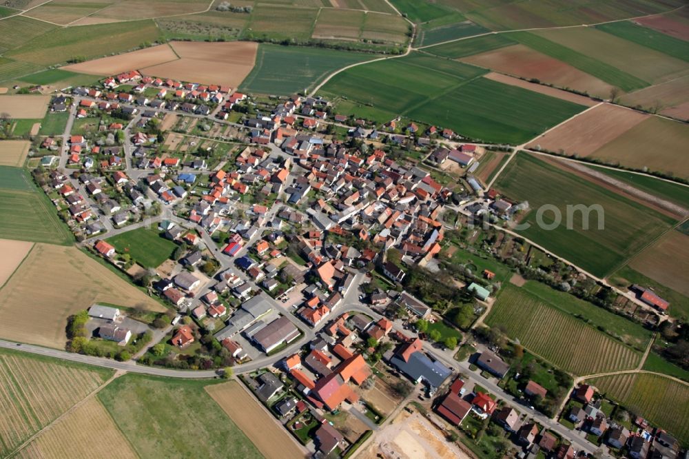 Stein-Bockenheim from above - Townscape of Stein- Bockenheim is a municipality in the district Alzey-Worms in Rhineland-Palatinate