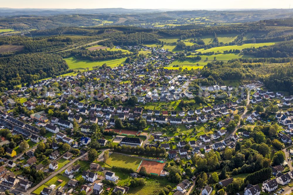 Aerial image Stendenbach - Town View of the streets and houses of the residential areas in Stendenbach at Siegerland in the state North Rhine-Westphalia, Germany