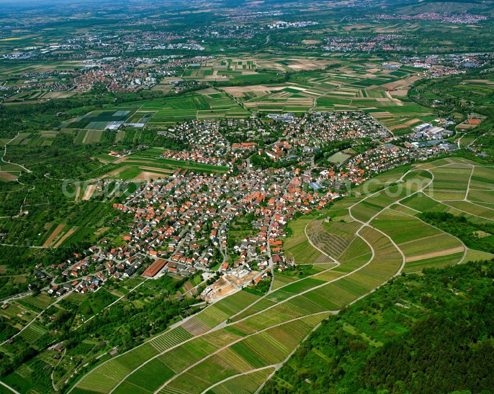 Stetten from the bird's eye view: Town View of the streets and houses of the residential areas in Stetten in the state Baden-Wuerttemberg, Germany