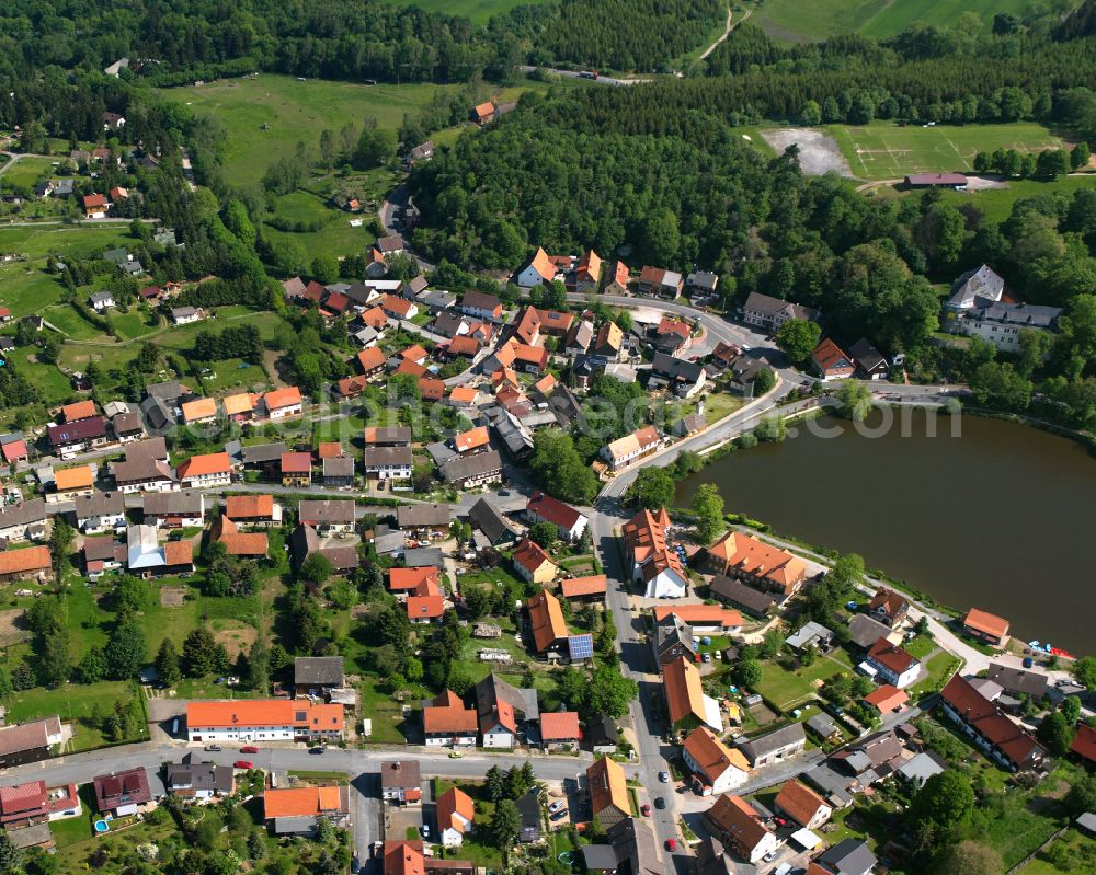 Aerial image Stiege - Town View of the streets and houses of the residential areas in Stiege in the state Saxony-Anhalt, Germany