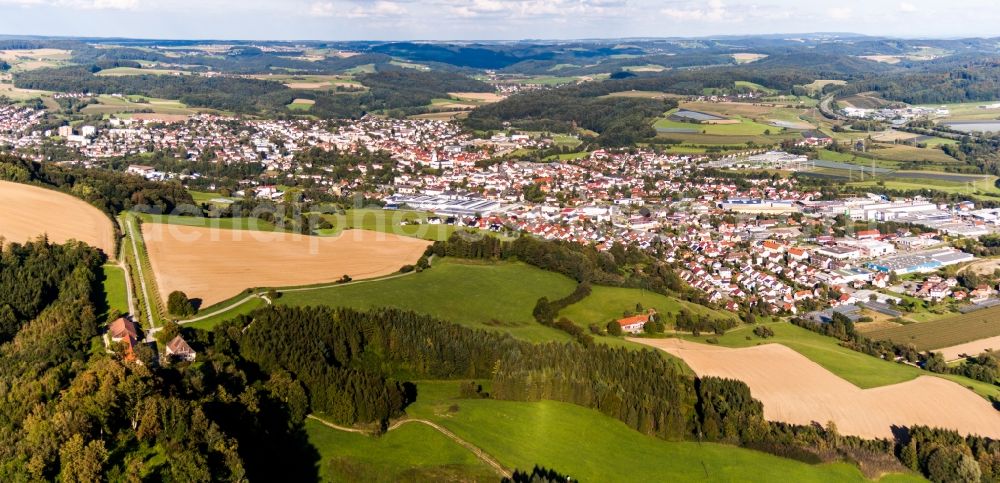 Stockach from above - Town View of the streets and houses of the residential areas in Stockach in the state Baden-Wurttemberg, Germany