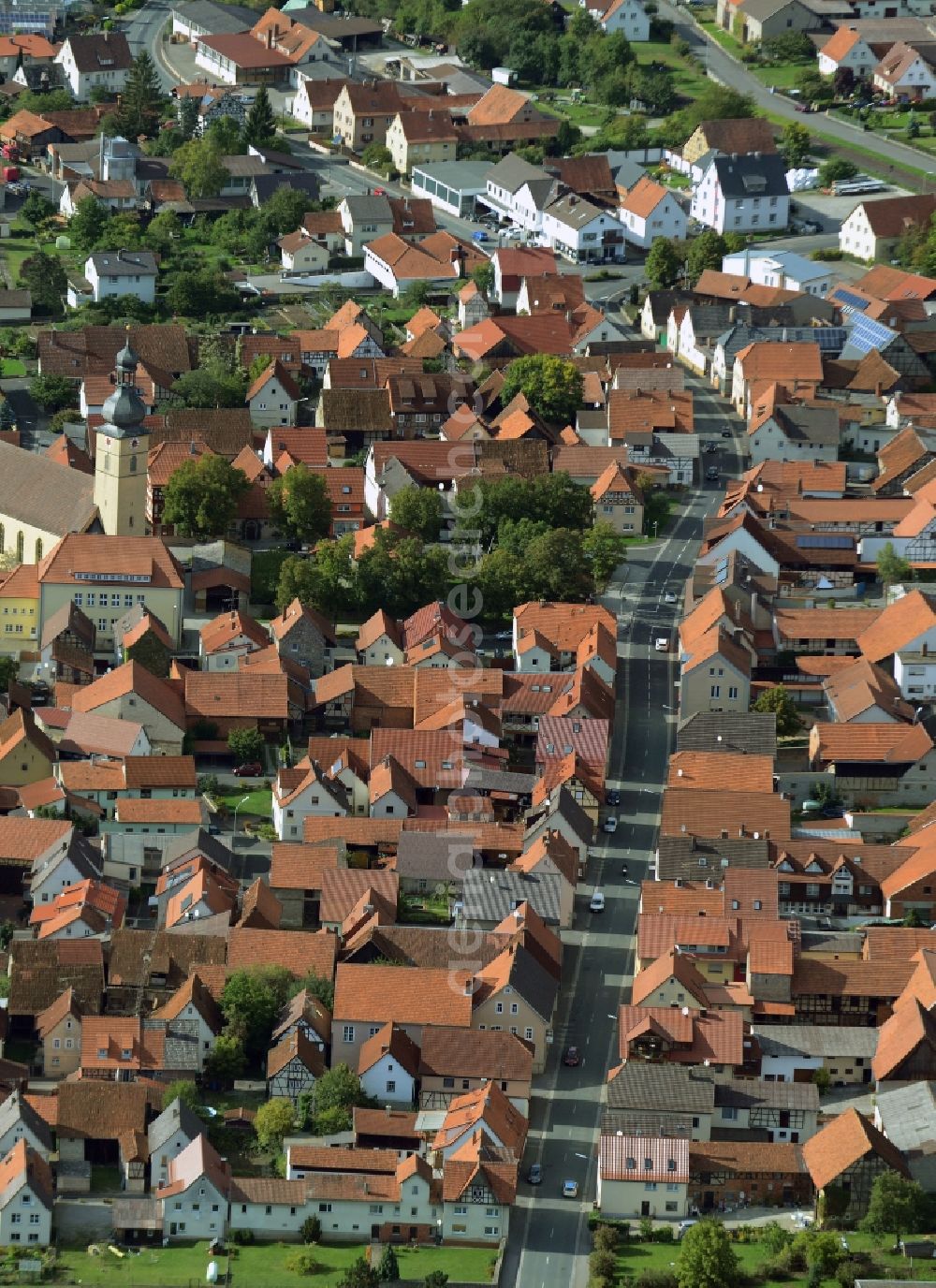 Stockheim from above - Town View of the streets and houses of the residential areas in Stockheim in the state Bavaria