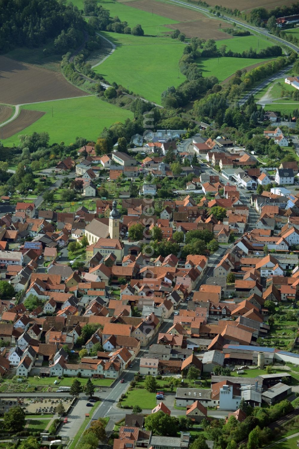 Aerial image Stockheim - Town View of the streets and houses of the residential areas in Stockheim in the state Bavaria