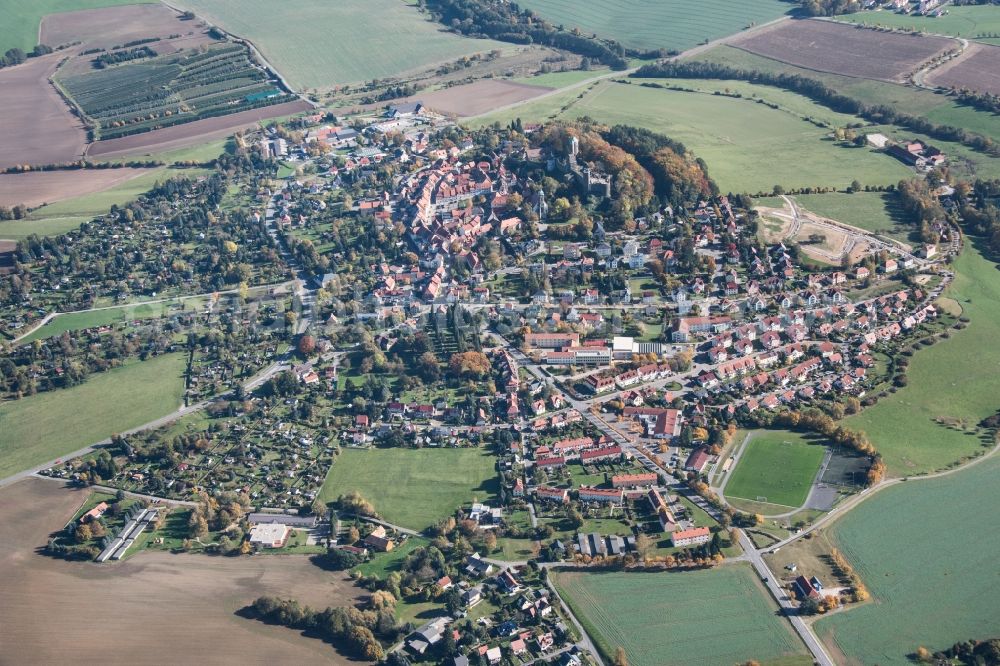 Aerial image Stolpen - Town View of the streets and houses of the residential areas in Stolpen in the state Saxony, Germany