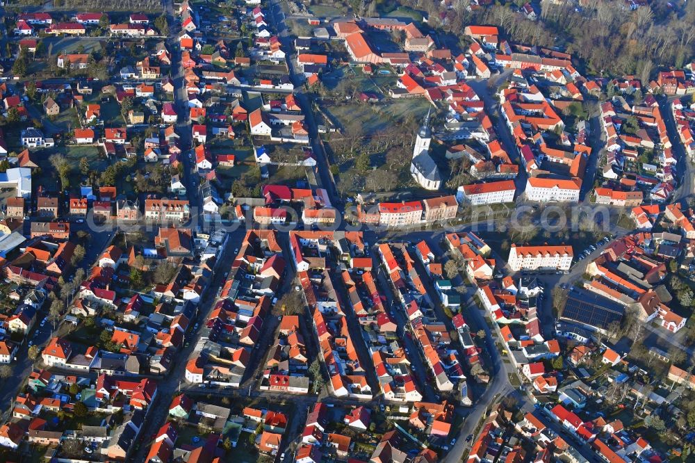 Stotternheim from above - Town View of the streets and houses of the residential areas in Stotternheim in the state Thuringia, Germany