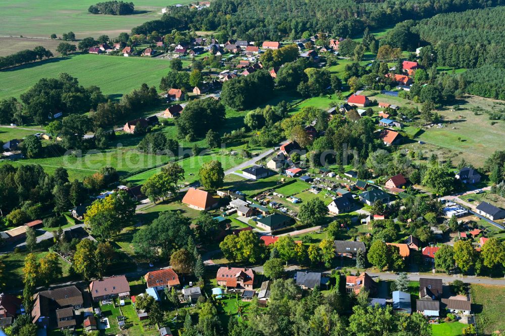 Aerial image Strohkirchen - Town view of the streets and houses of the residential areas in Strohkirchen in the state Mecklenburg - Western Pomerania, Germany