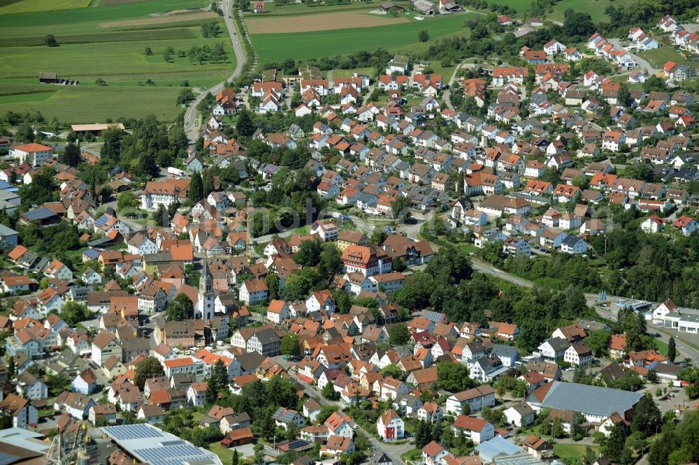 Sulzbach an der Murr from above - Town View of the streets and houses of the residential areas in Sulzbach an der Murr in the state Baden-Wuerttemberg