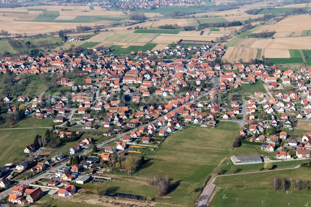 Surbourg from above - Town View of the streets and houses of the residential areas in Surbourg in Grand Est, France