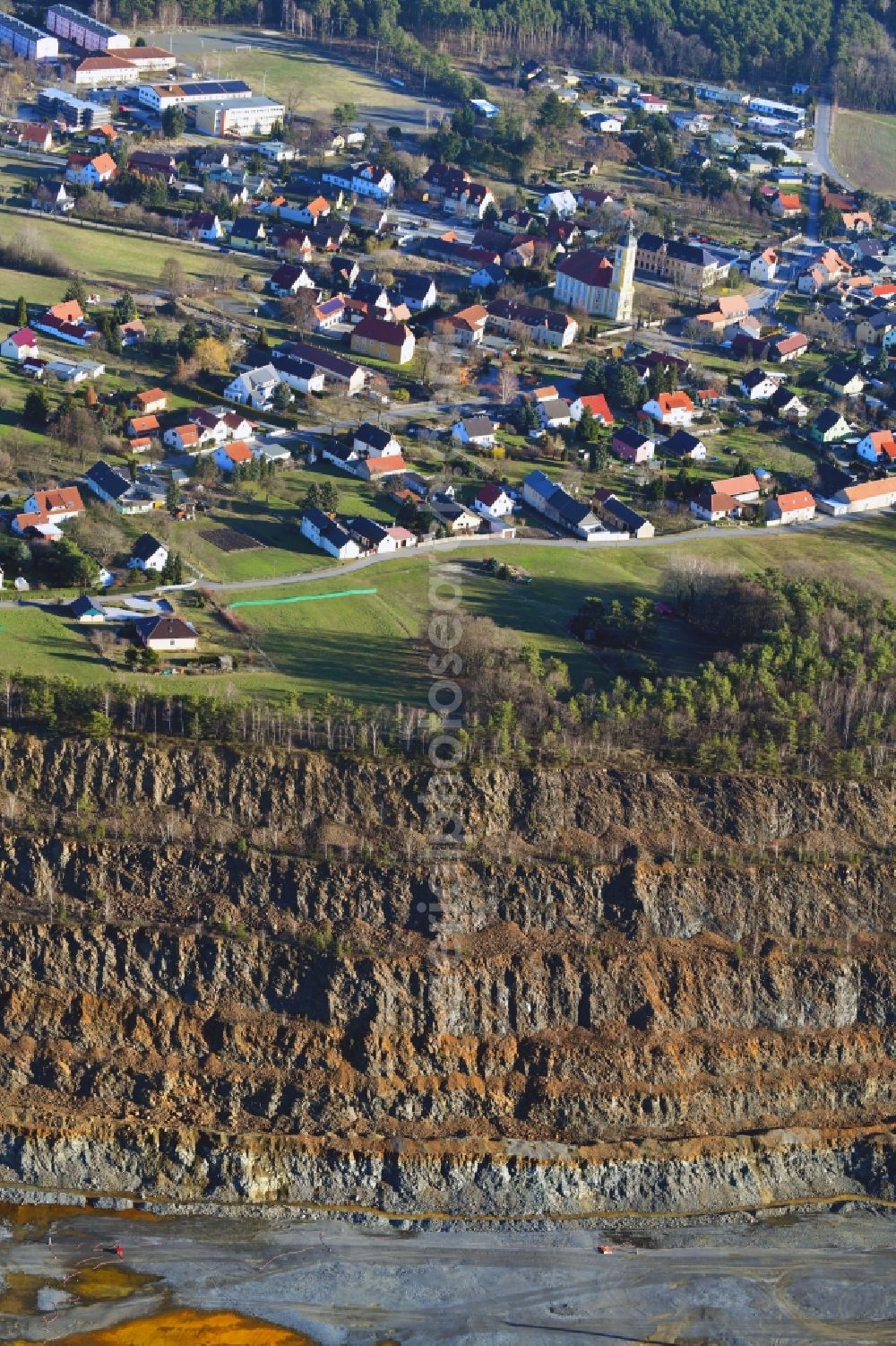 Aerial photograph Oßling - Town View of the streets and houses of the residential areas in Ossling in the state Saxony, Germany