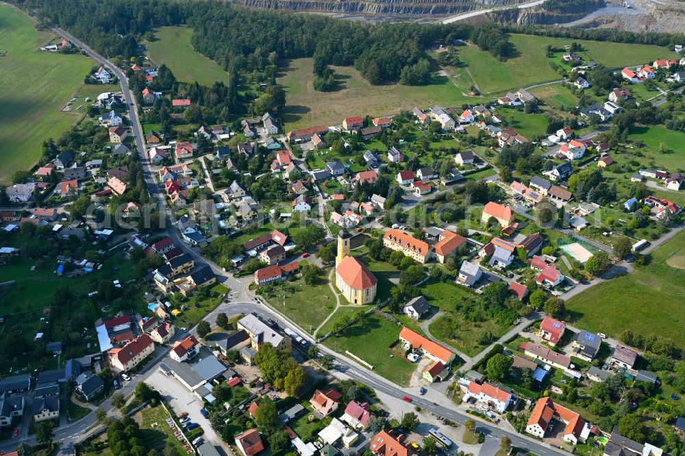 Aerial image Oßling - Town View of the streets and houses of the residential areas in Ossling in the state Saxony, Germany