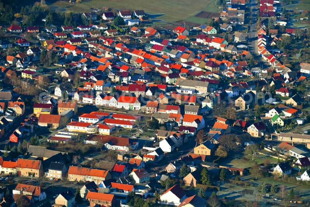 Aerial image Oldisleben - Location view of the streets and houses of residential areas in the valley landscape surrounded by mountains in Oldisleben in the state Thuringia, Germany