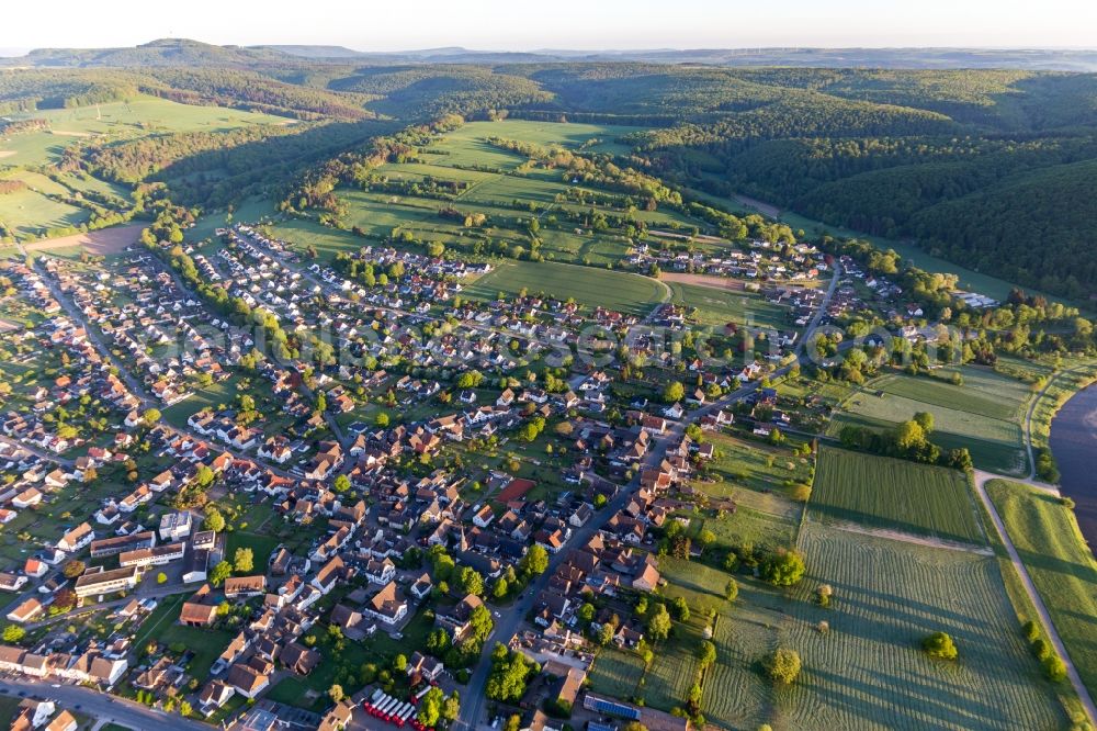 Aerial image Stahle - Location view of the streets and houses of residential areas in the valley landscape surrounded by mountains in Stahle in the state North Rhine-Westphalia, Germany