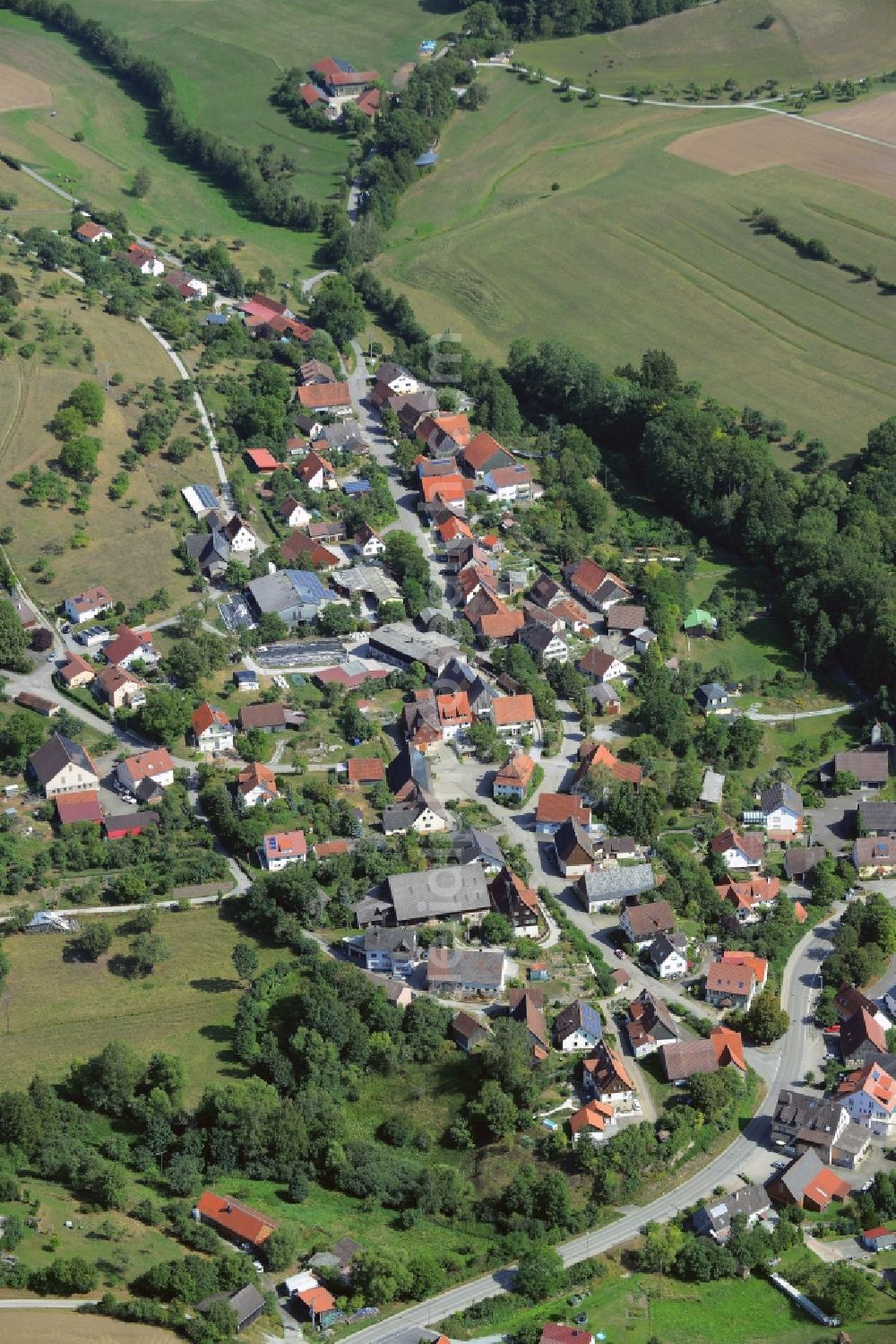 Aerial image Vellberg - Town View of the streets and houses of the residential areas in Talheim in the state Baden-Wuerttemberg