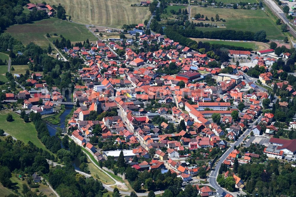 Themar from above - Town View of the streets and houses of the residential areas in Themar in the state Thuringia, Germany