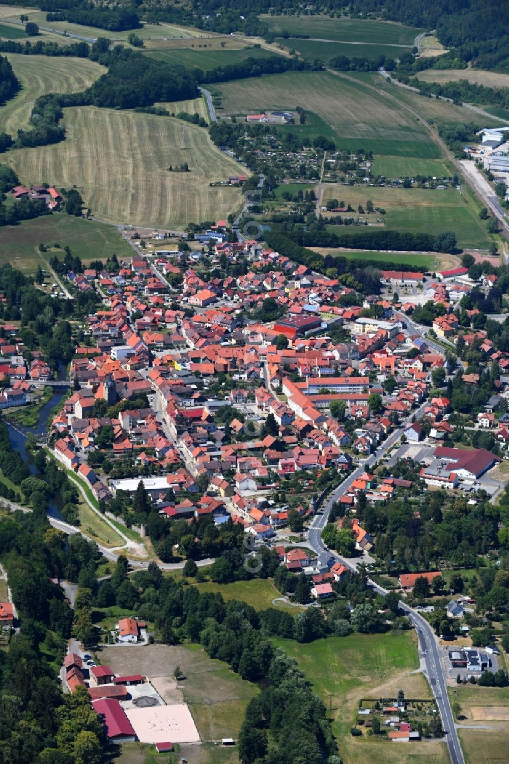 Themar from the bird's eye view: Town View of the streets and houses of the residential areas in Themar in the state Thuringia, Germany