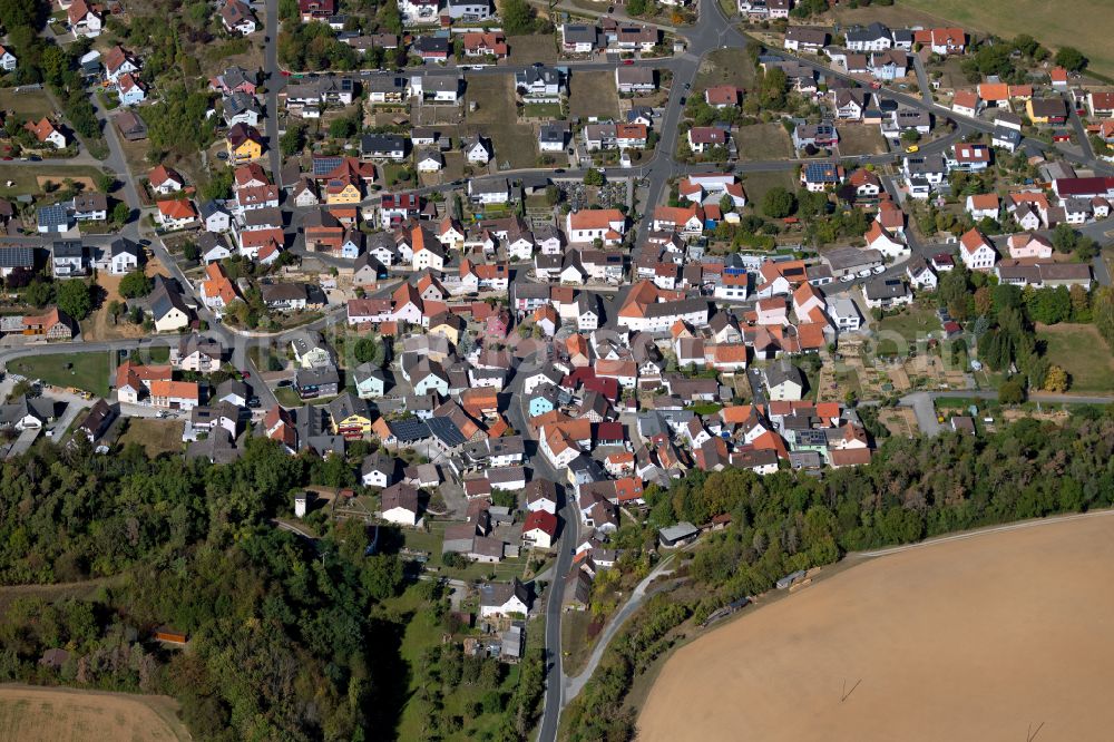 Tiefenthal from above - Town View of the streets and houses of the residential areas in Tiefenthal in the state Bavaria, Germany