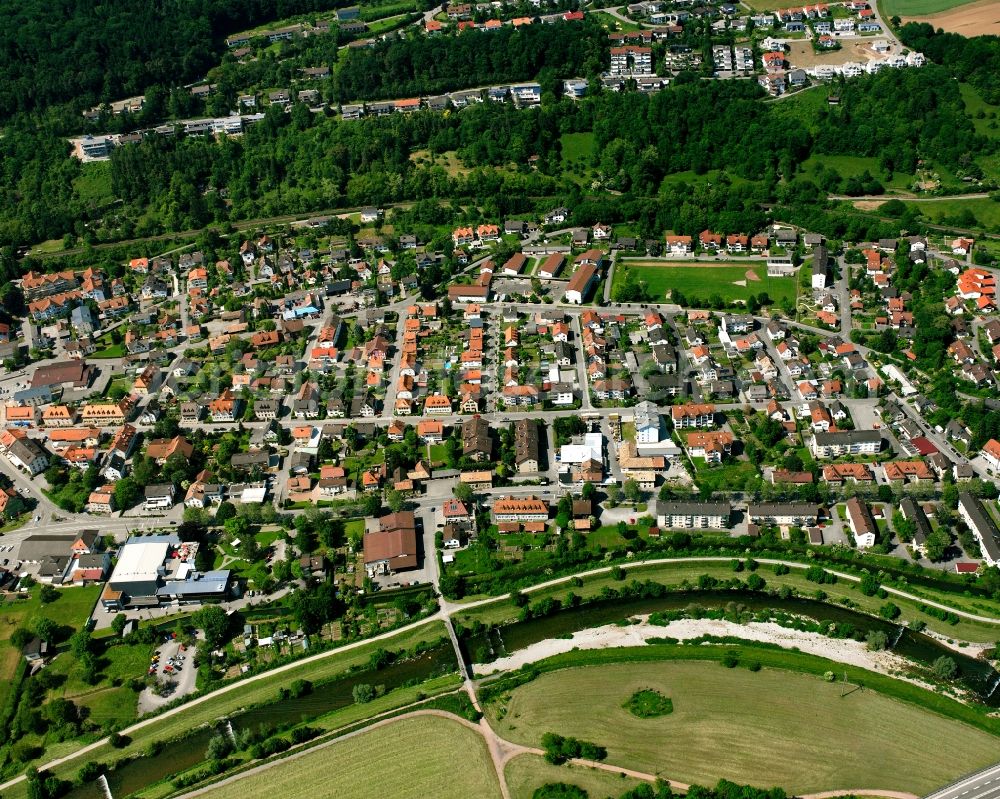 Aerial image Tiengen - Town View of the streets and houses of the residential areas in Tiengen in the state Baden-Wuerttemberg, Germany