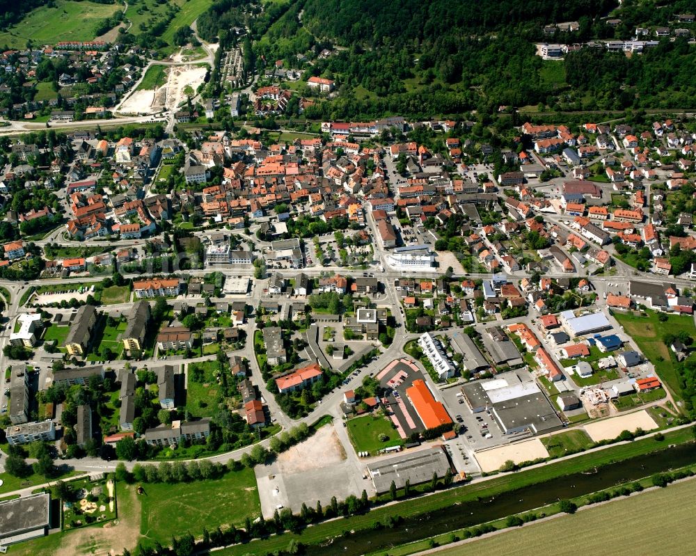 Aerial photograph Tiengen - Town View of the streets and houses of the residential areas in Tiengen in the state Baden-Wuerttemberg, Germany