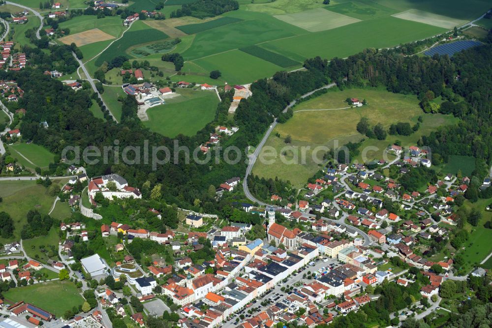 Aerial image Tittmoning - Town View of the streets and houses of the residential areas in Tittmoning in the state Bavaria, Germany