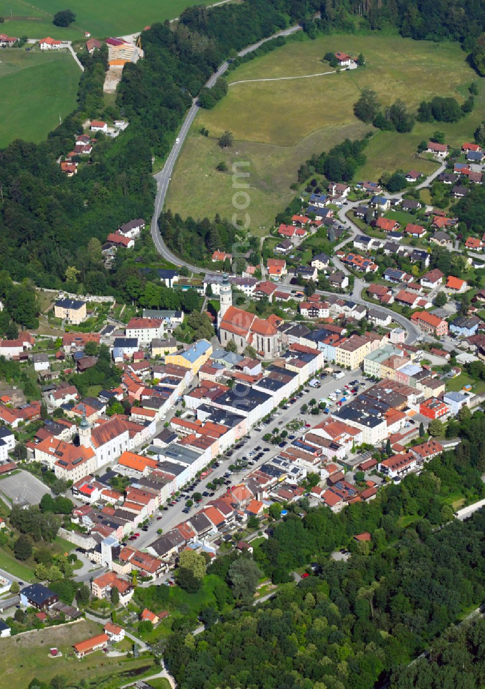 Aerial photograph Tittmoning - Town View of the streets and houses of the residential areas in Tittmoning in the state Bavaria, Germany