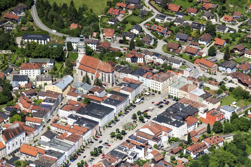 Aerial image Tittmoning - Town View of the streets and houses of the residential areas in Tittmoning in the state Bavaria, Germany